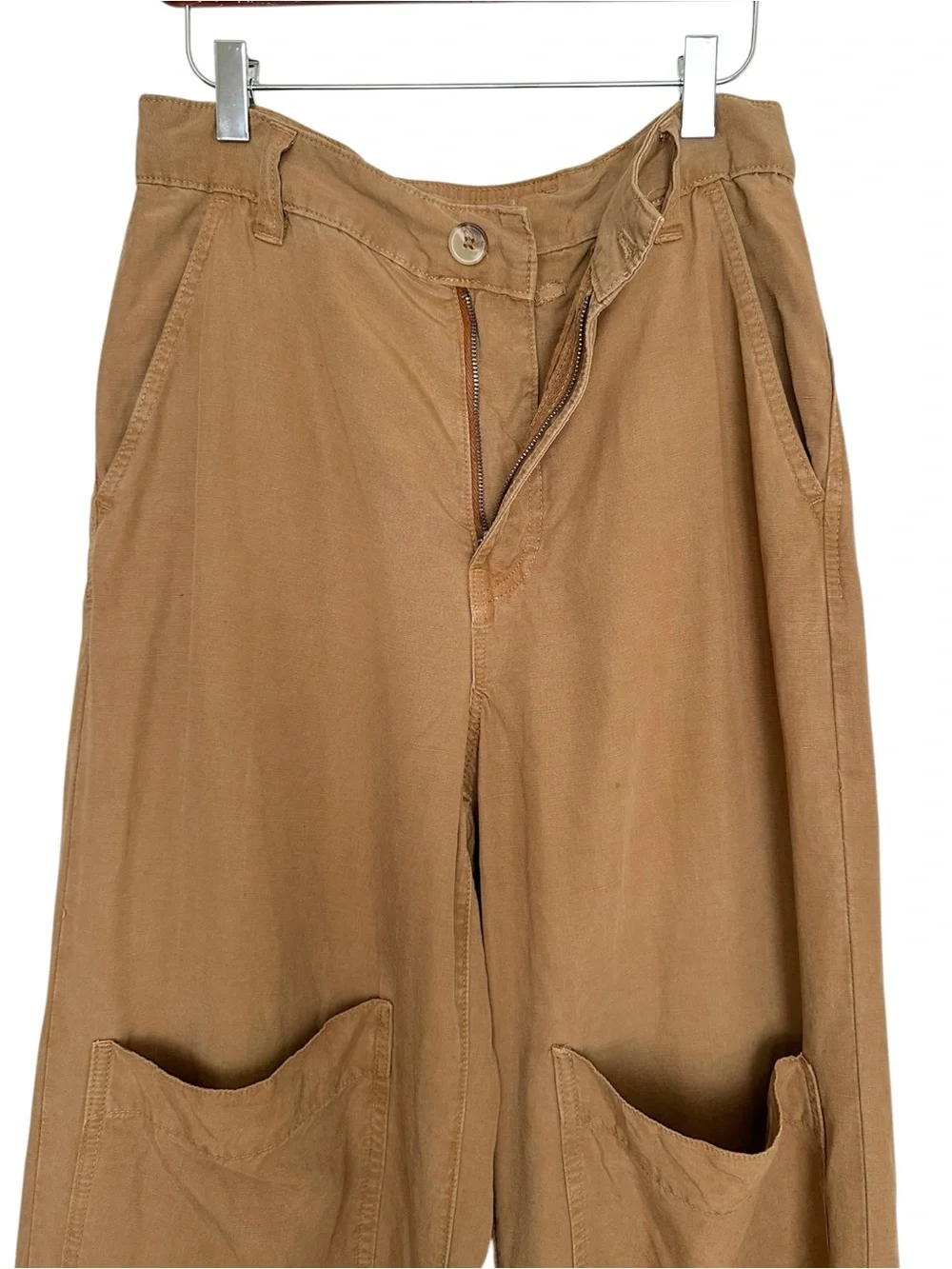 ZARA Fluid Utility Pants S Brown Lyocell Linen Wide Leg Minimalist Quiet Luxury
